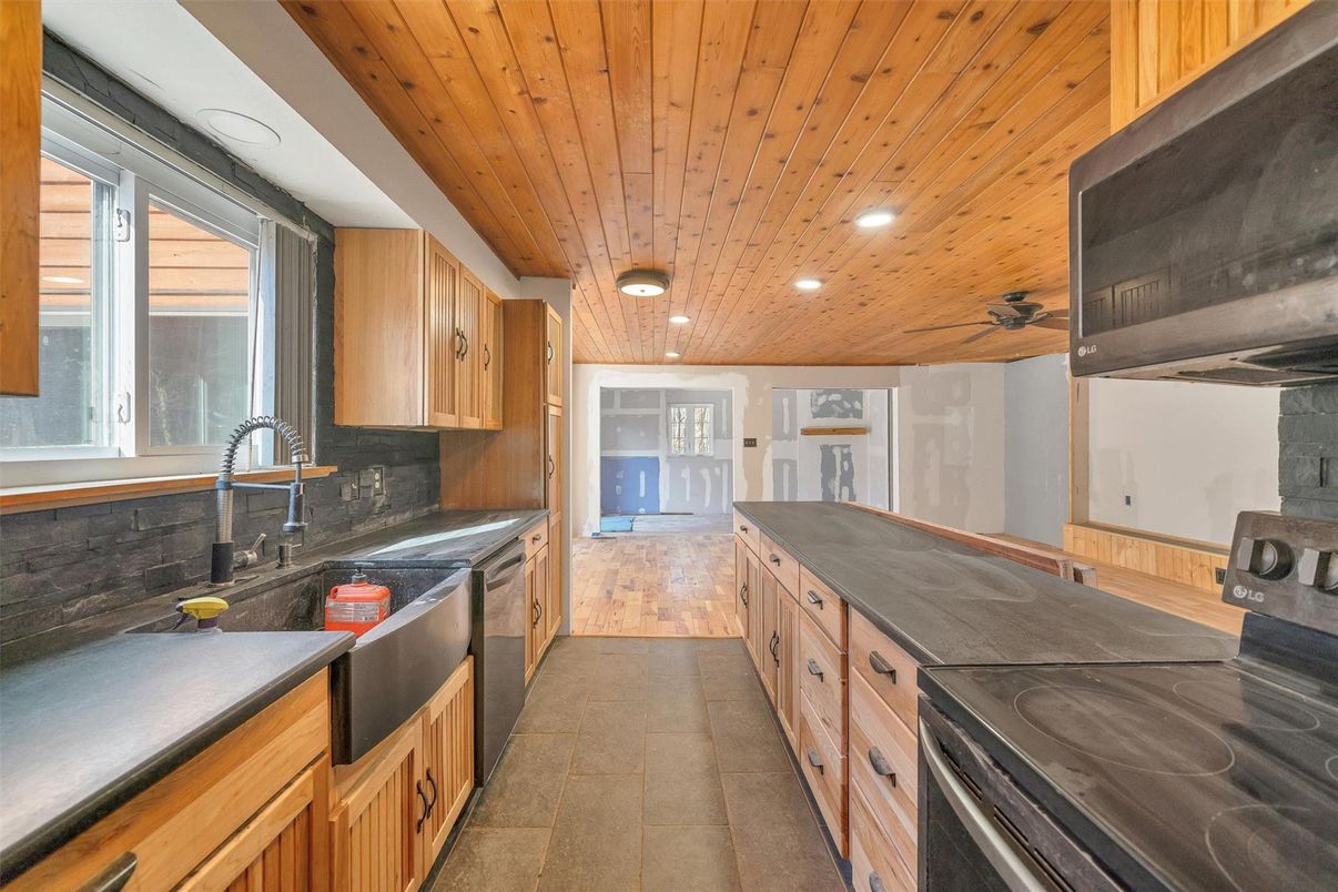 Interior, Kitchen, Recessed Lighting, Wooden Ceilings