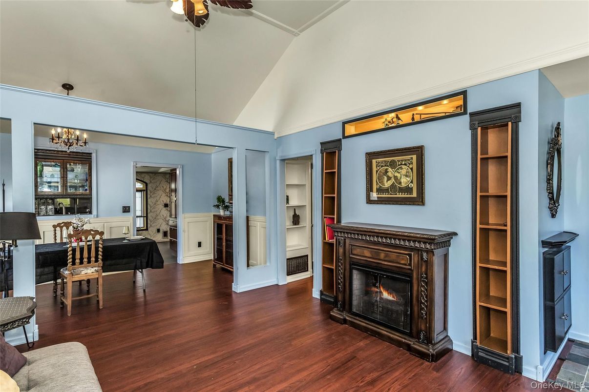 Chandelier, Fireplace, Interior, Living room, Wood Texture Flooring