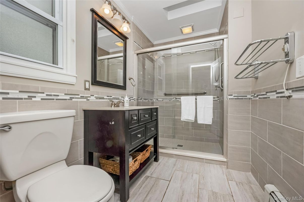 Bathroom, Glass Shower, Interior, Wood Texture Flooring