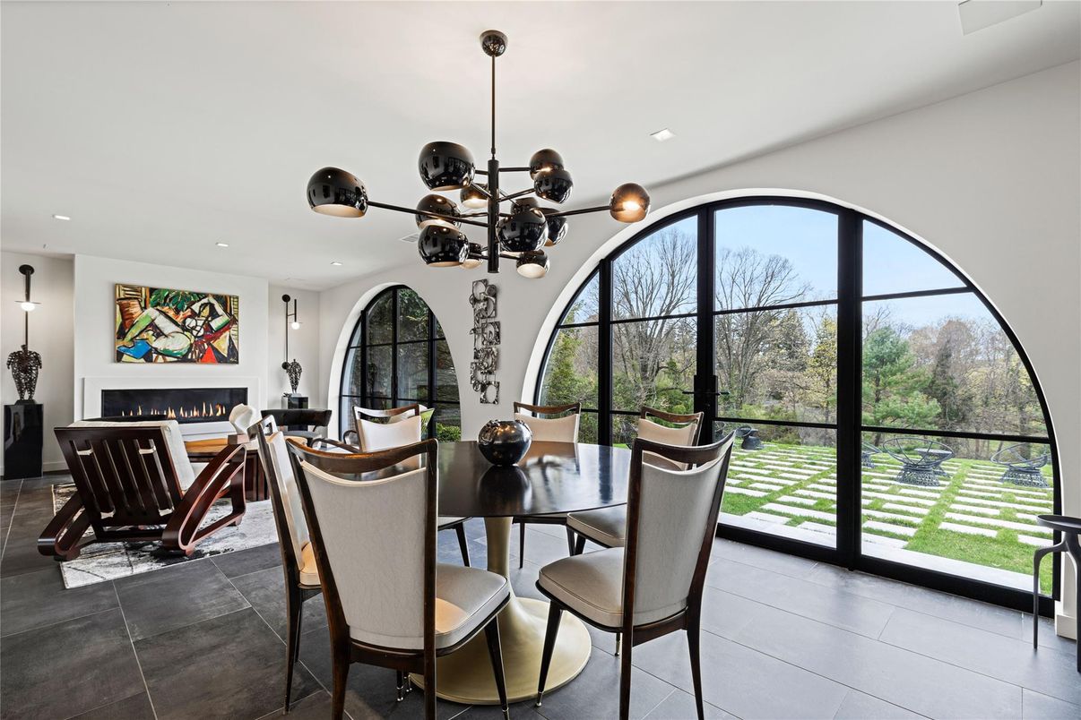 Dining room, Fireplace, Interior, Living room, Pendant Lights, Recessed Lighting