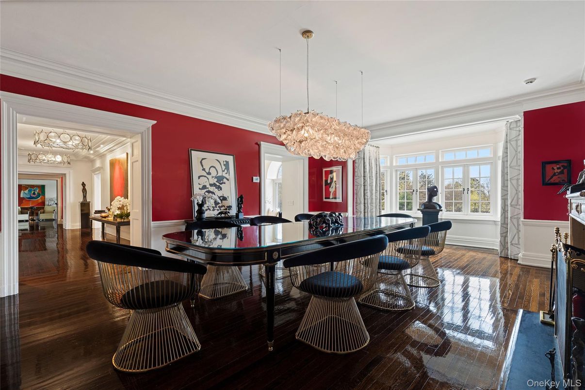 Chandelier, Dining room, Interior, Pendant Lights, Wood Texture Flooring