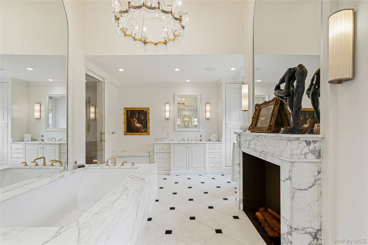 Bathroom, Chandelier, Fireplace, Interior, Recessed Lighting