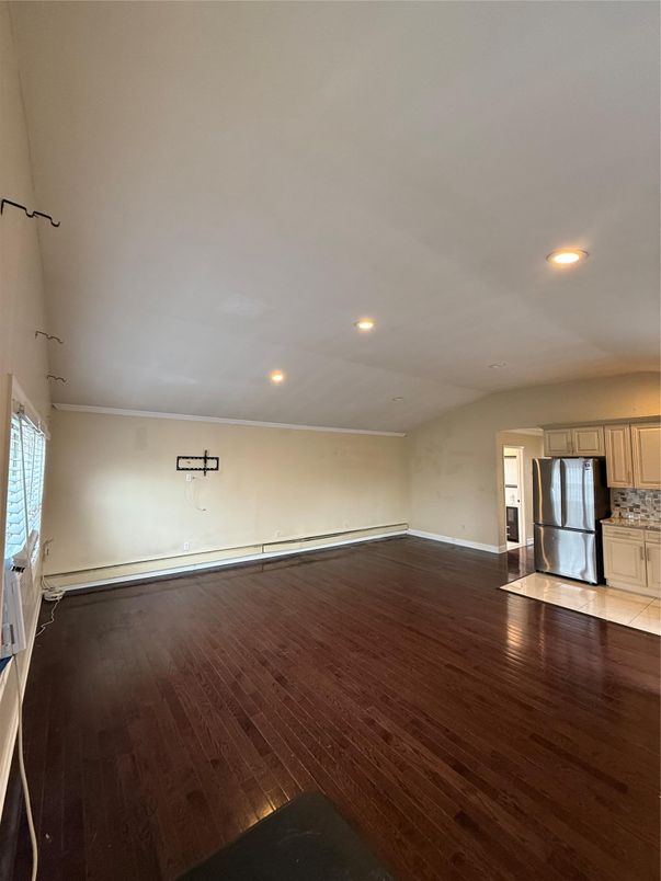 Empty room, Interior, Kitchen, Recessed Lighting, Wood Texture Flooring