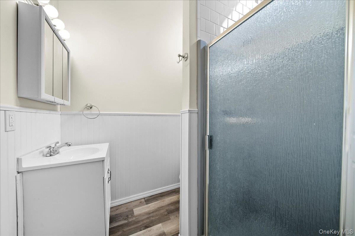 Bathroom, Glass Shower, Interior, Wood Texture Flooring