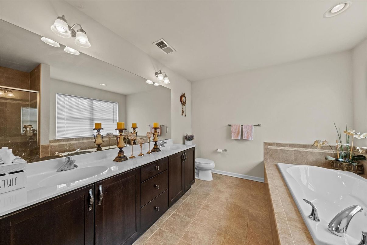 Bathroom, Dual Sink Vanities, Glass Shower, Interior, Recessed Lighting