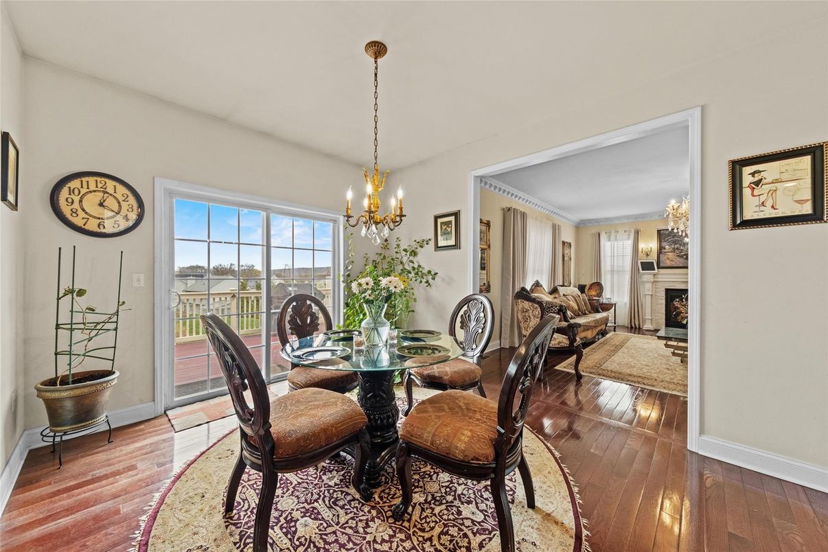 Chandelier, Dining room, Fireplace, Interior, Wood Texture Flooring