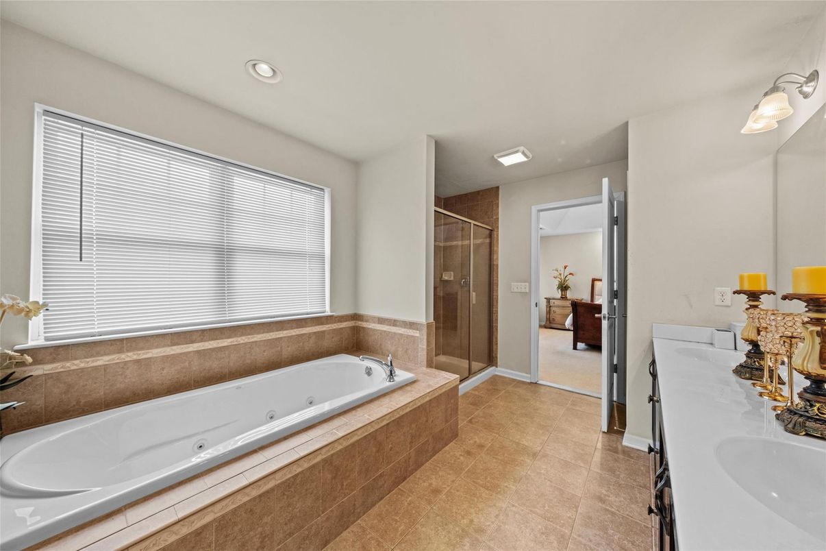 Bathroom, Dual Sink Vanities, Glass Shower, Interior, Recessed Lighting