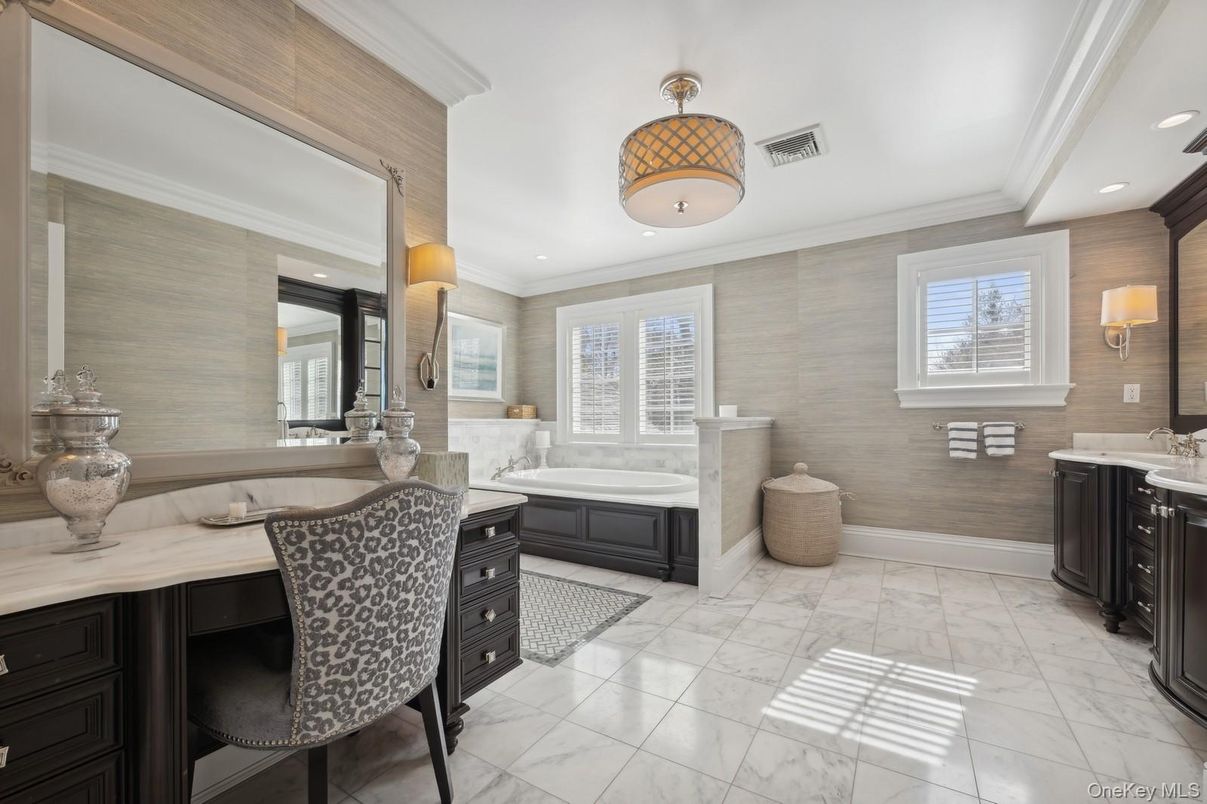 Bathroom, Interior, Marble, Recessed Lighting, Wooden Walls