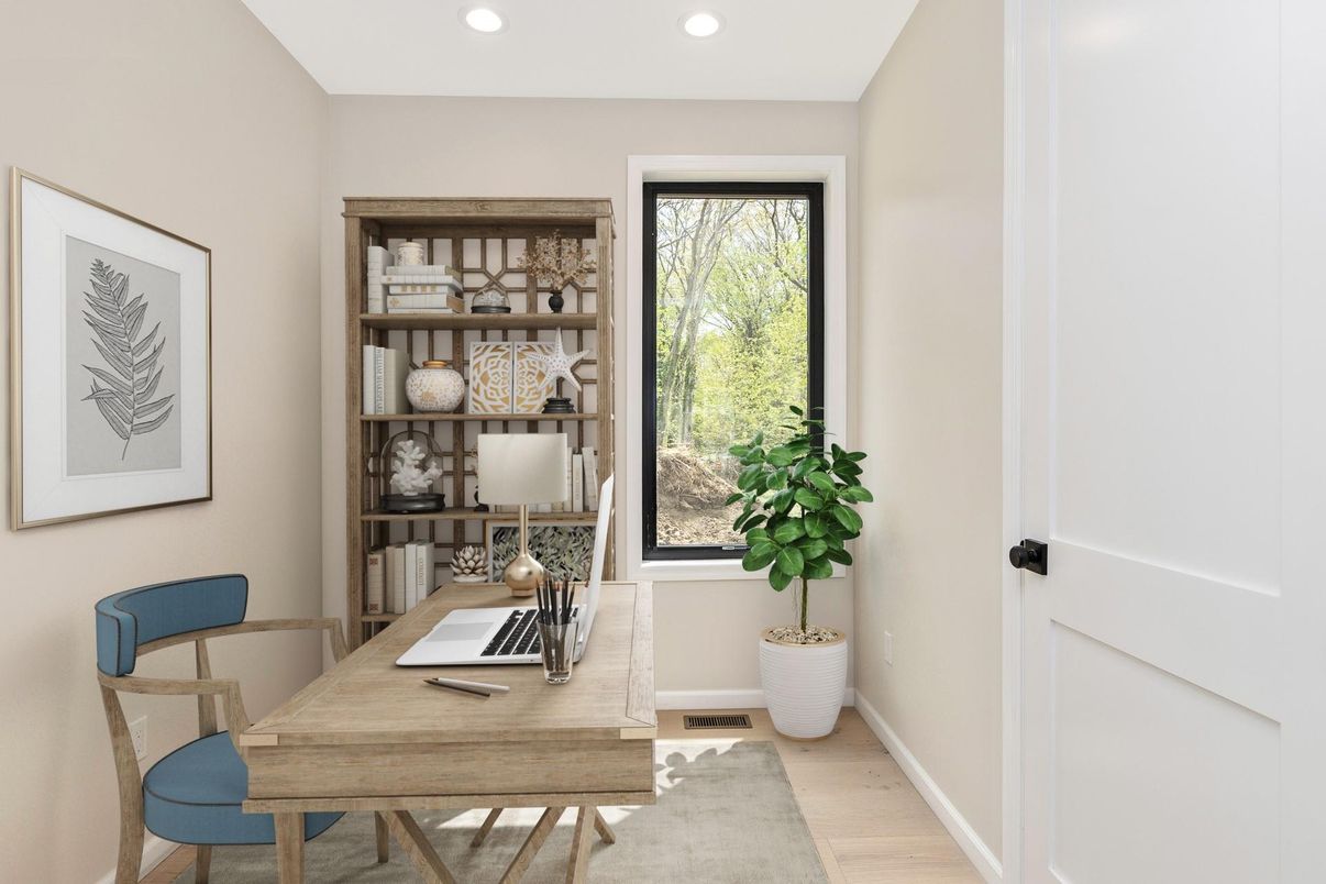 Home Office, Interior, Recessed Lighting, Wood Texture Flooring