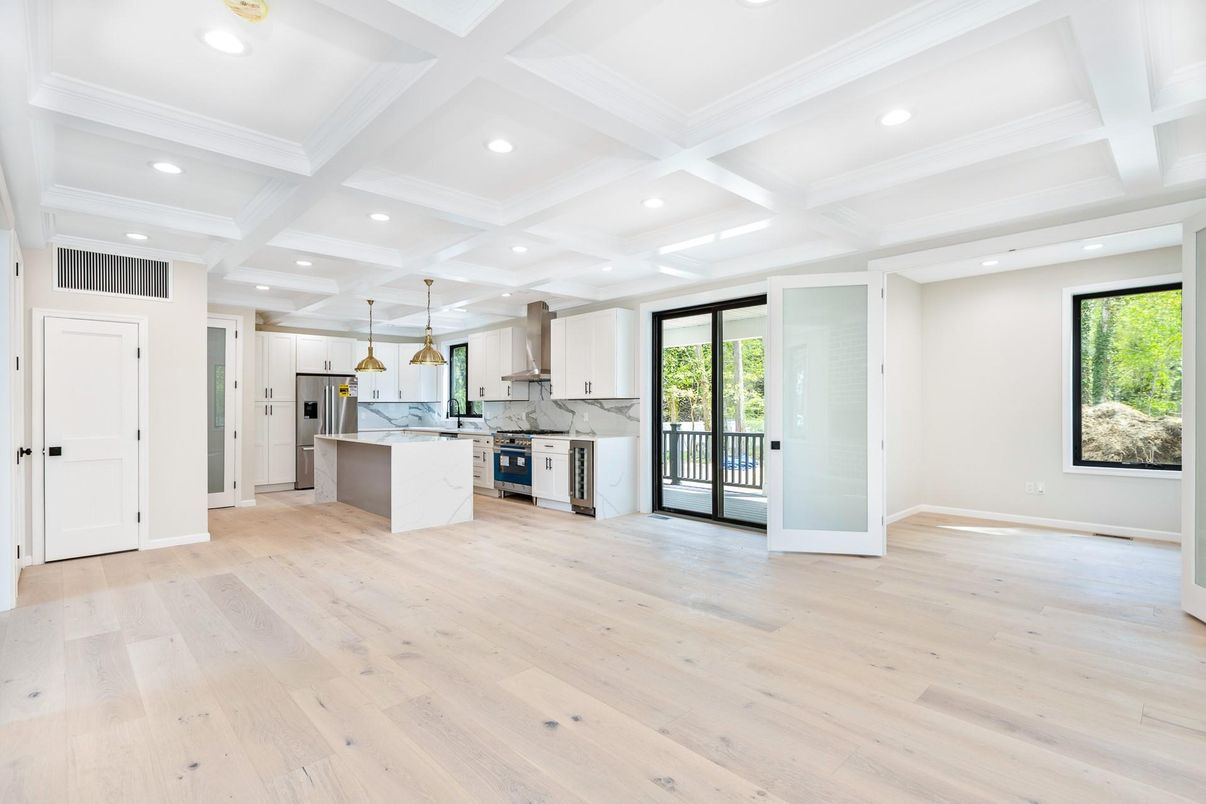 Interior, Kitchen, Pendant Lights, Recessed Lighting, Wood Texture Flooring