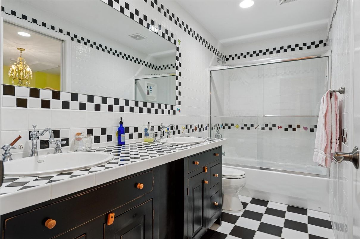 Bathroom, Glass Shower, Interior, Recessed Lighting, Tile Countertops