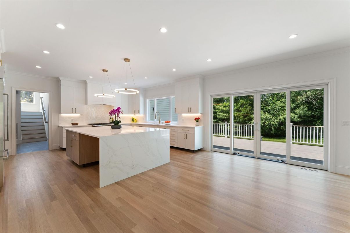 Interior, Kitchen, Pendant Lights, Recessed Lighting, Wood Texture Flooring