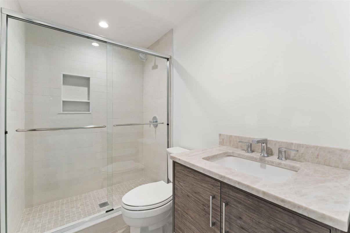 Bathroom, Glass Shower, Interior, Recessed Lighting