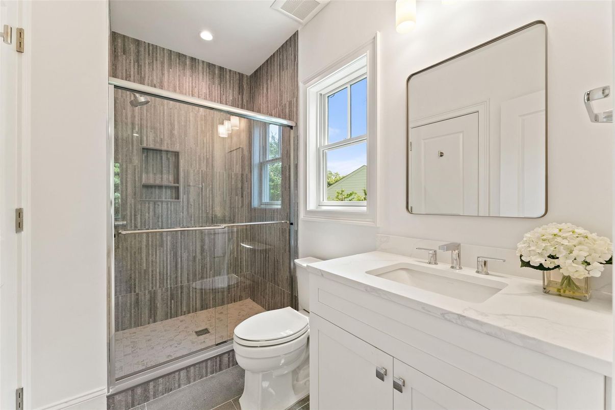 Bathroom, Glass Shower, Interior, Recessed Lighting