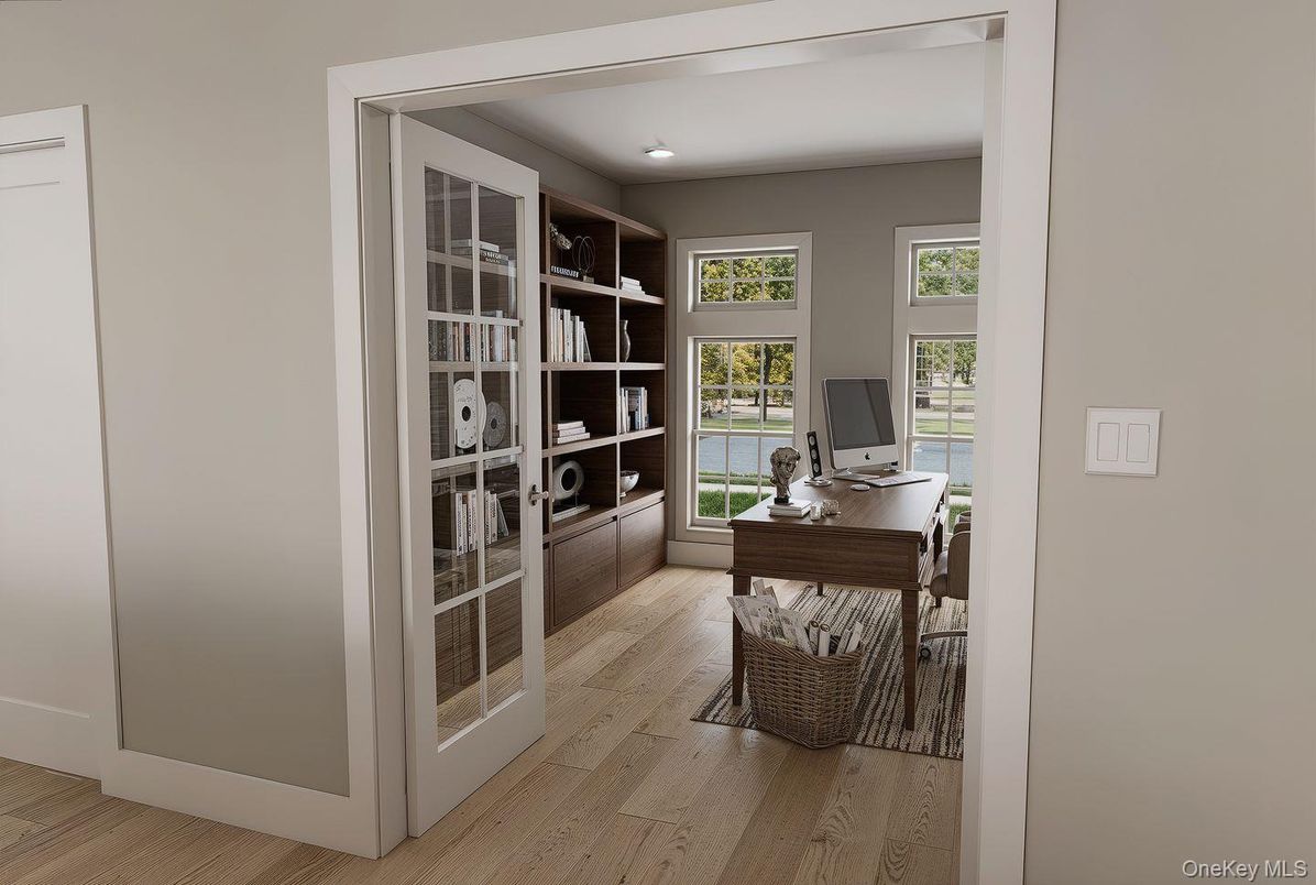 Home Office, Interior, Recessed Lighting, Wood Texture Flooring