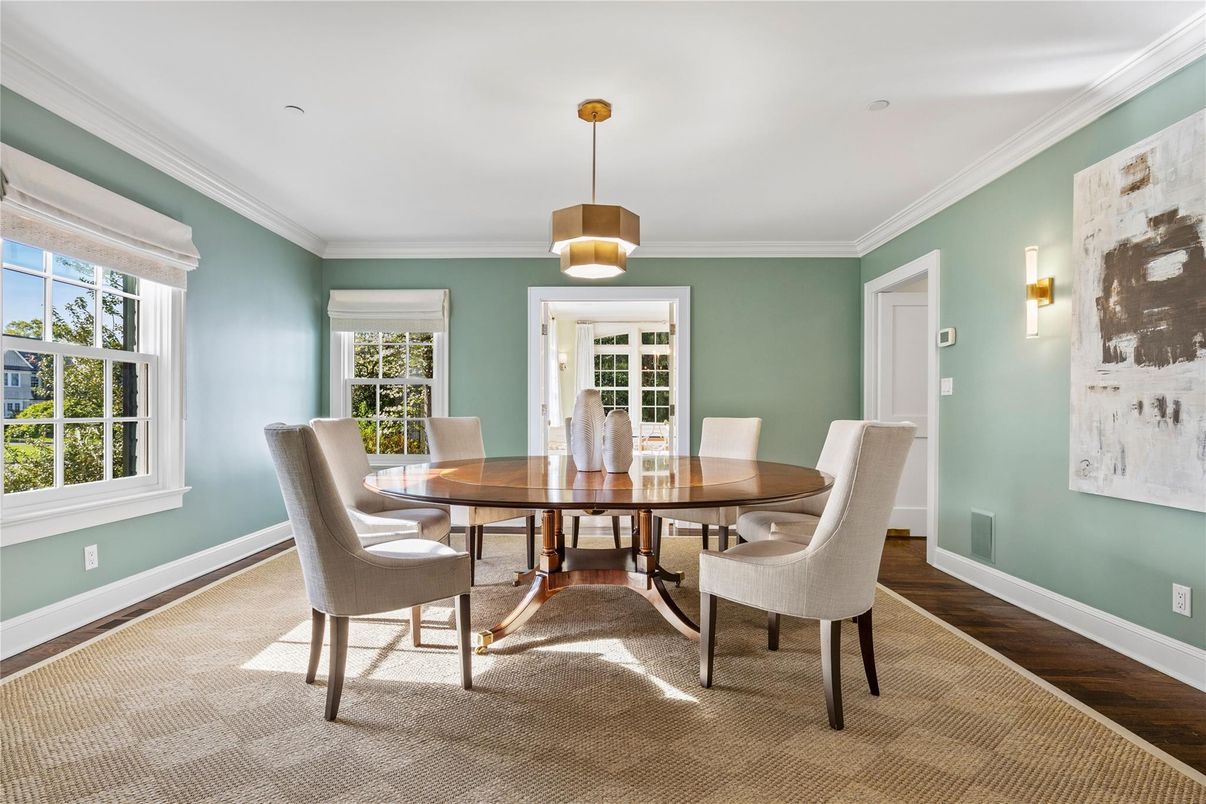 Dining room, Interior, Pendant Lights, Wood Texture Flooring