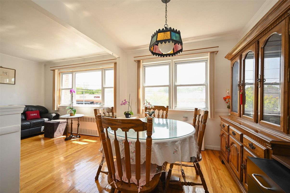 Dining room, Interior, Pendant Lights, Wood Texture Flooring