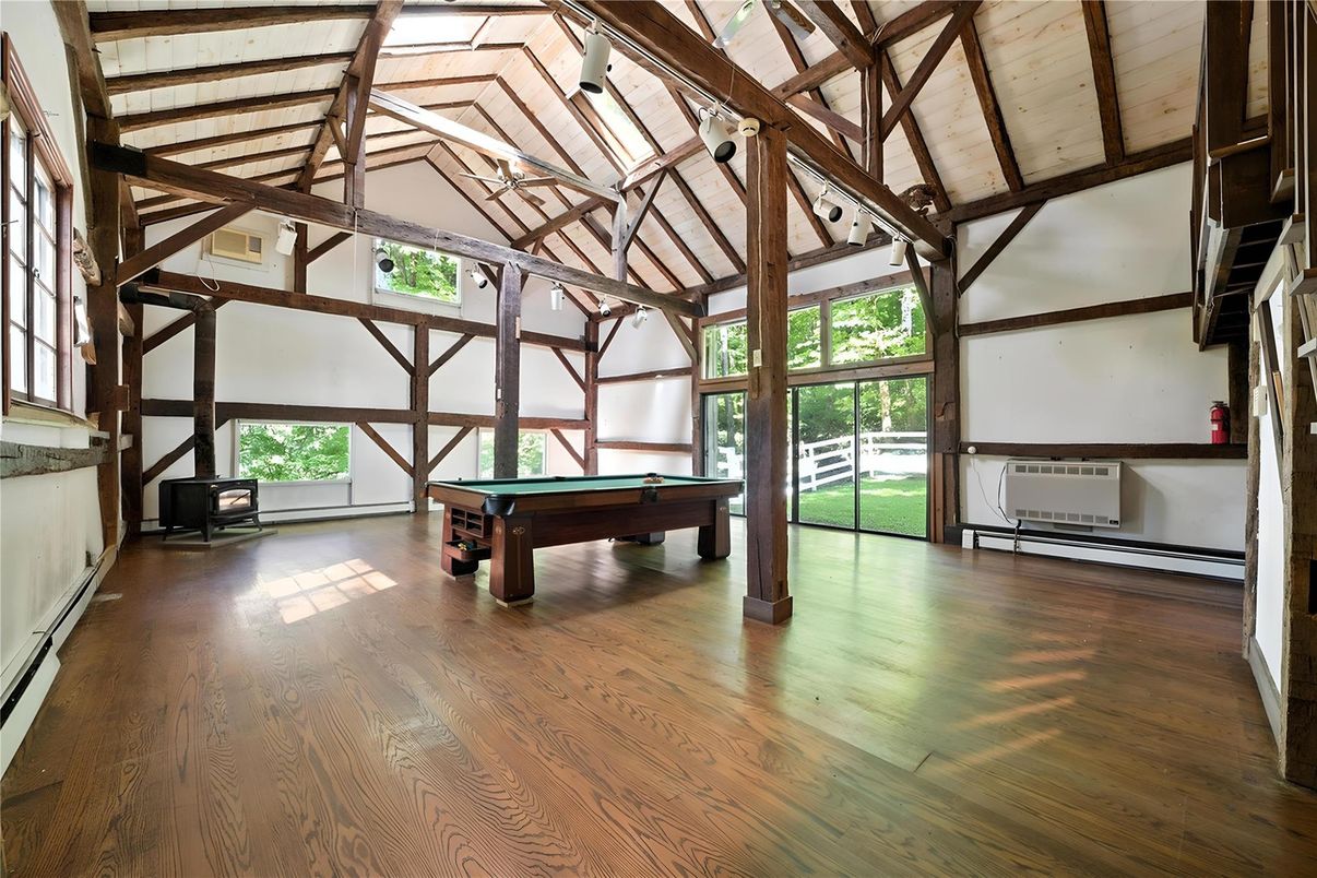 Billiard Table, Game Room, Interior, Wooden Beams, Wood Texture Flooring