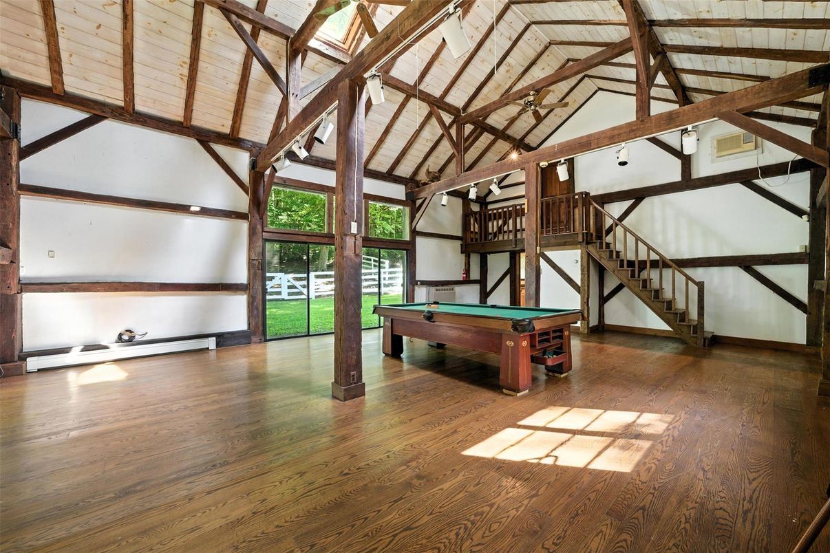 Billiard Table, Game Room, Interior, Wooden Beams, Wood Texture Flooring