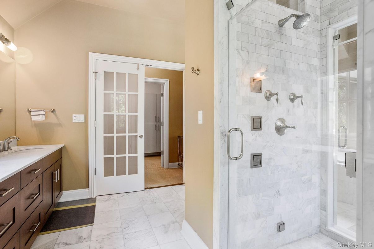 Bathroom, Glass Shower, Interior, Marble, Marble Walls