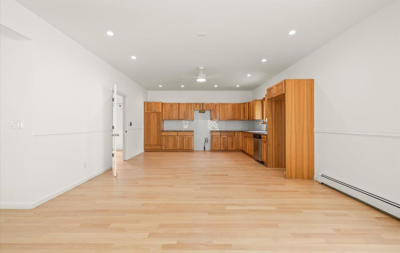 Empty room, Interior, Kitchen, Recessed Lighting, Wood Texture Flooring