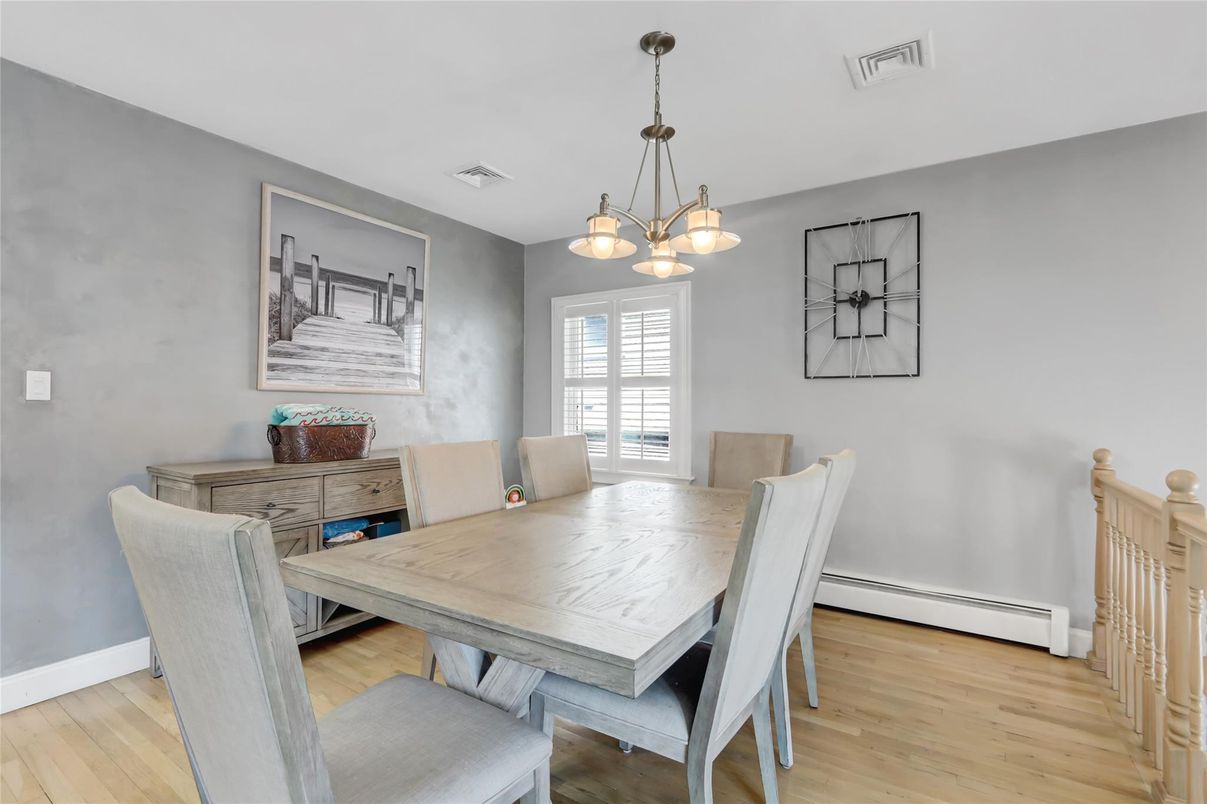 Dining room, Interior, Pendant Lights, Wood Texture Flooring