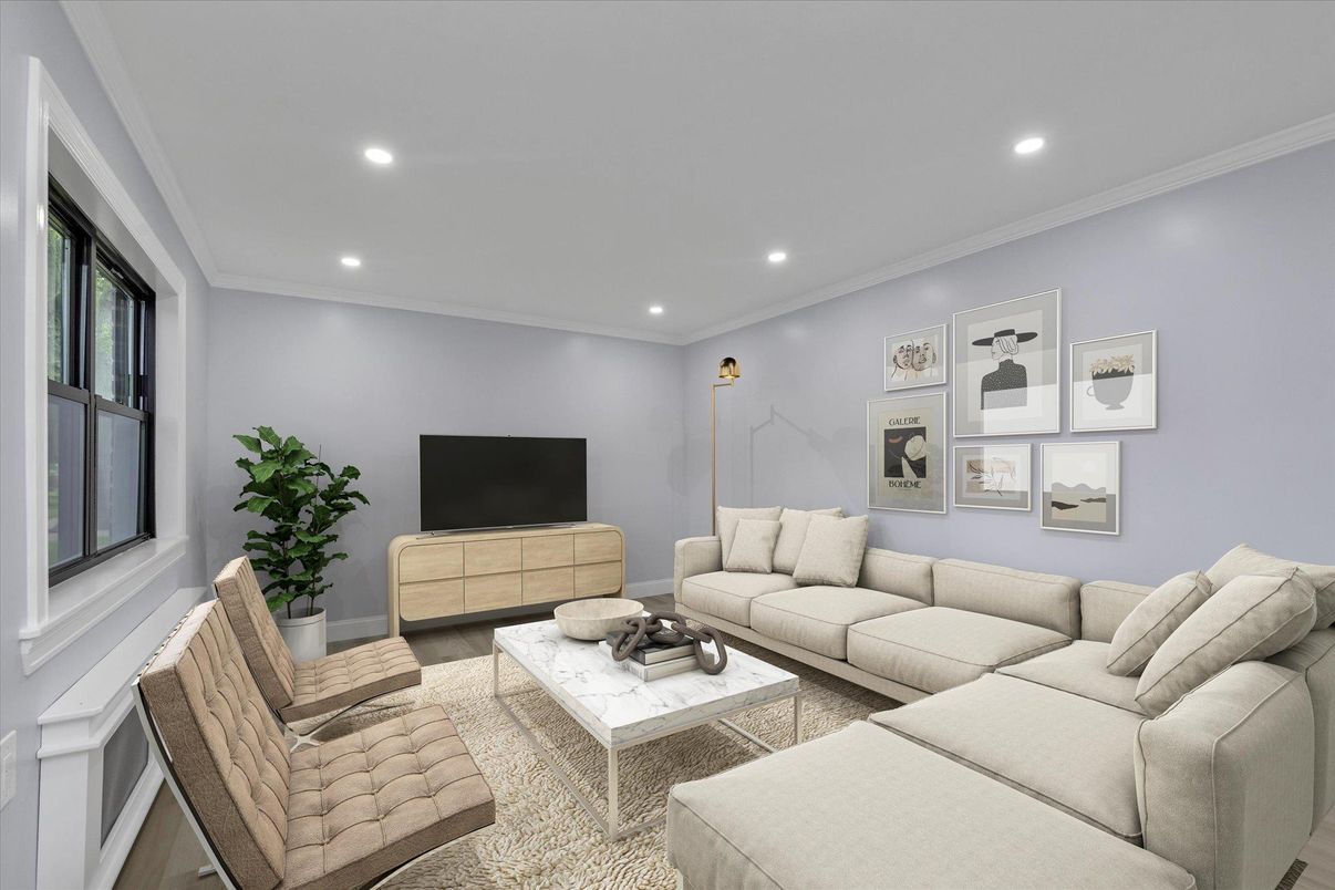Interior, Living room, Recessed Lighting, Wood Texture Flooring