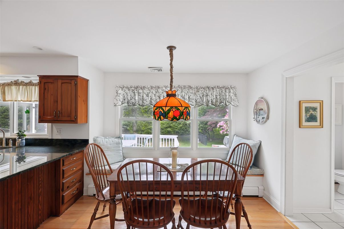 Dining room, Interior, Pendant Lights, Wood Texture Flooring