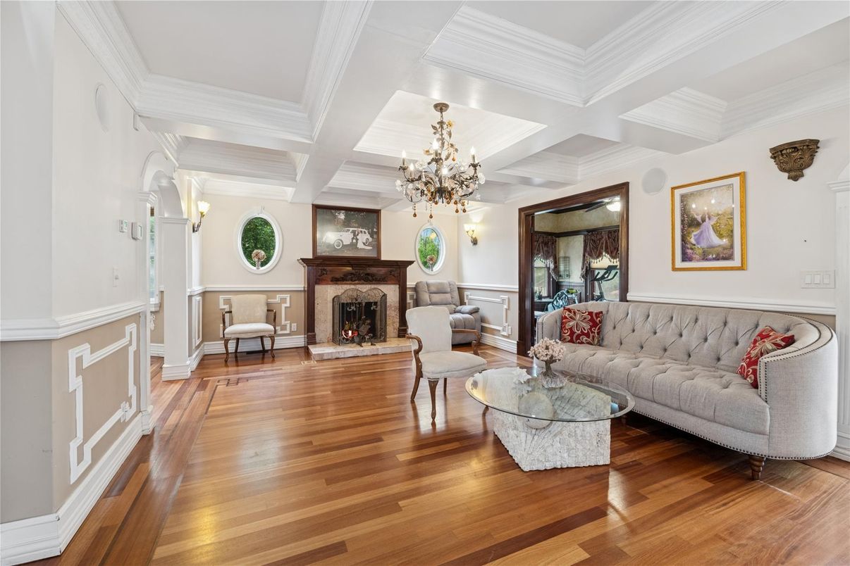 Chandelier, Fireplace, Interior, Living room, Wood Texture Flooring