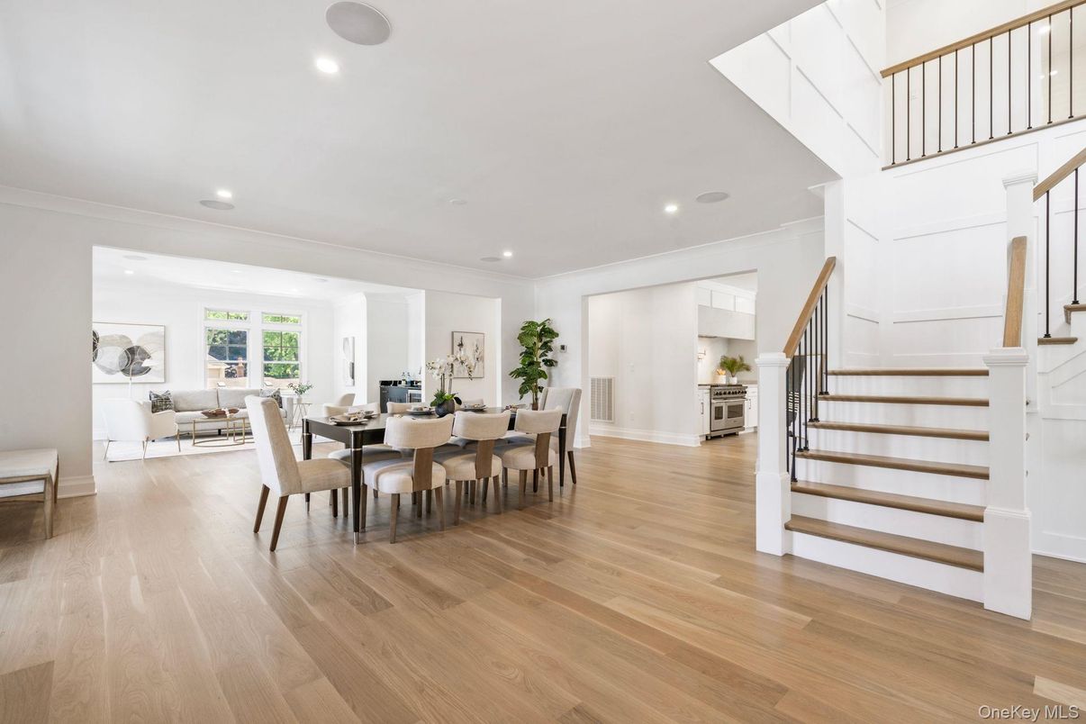 Dining room, Interior, Recessed Lighting, Wood Texture Flooring