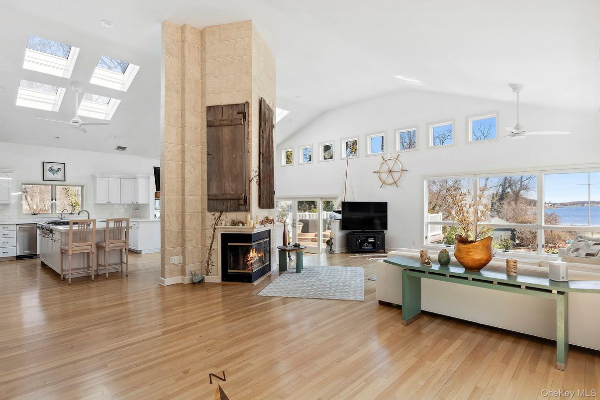 Fireplace, Interior, Kitchen, Living room, Wood Texture Flooring