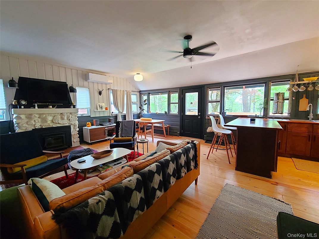 Dining room, Fireplace, Interior, Living room, Wood Texture Flooring