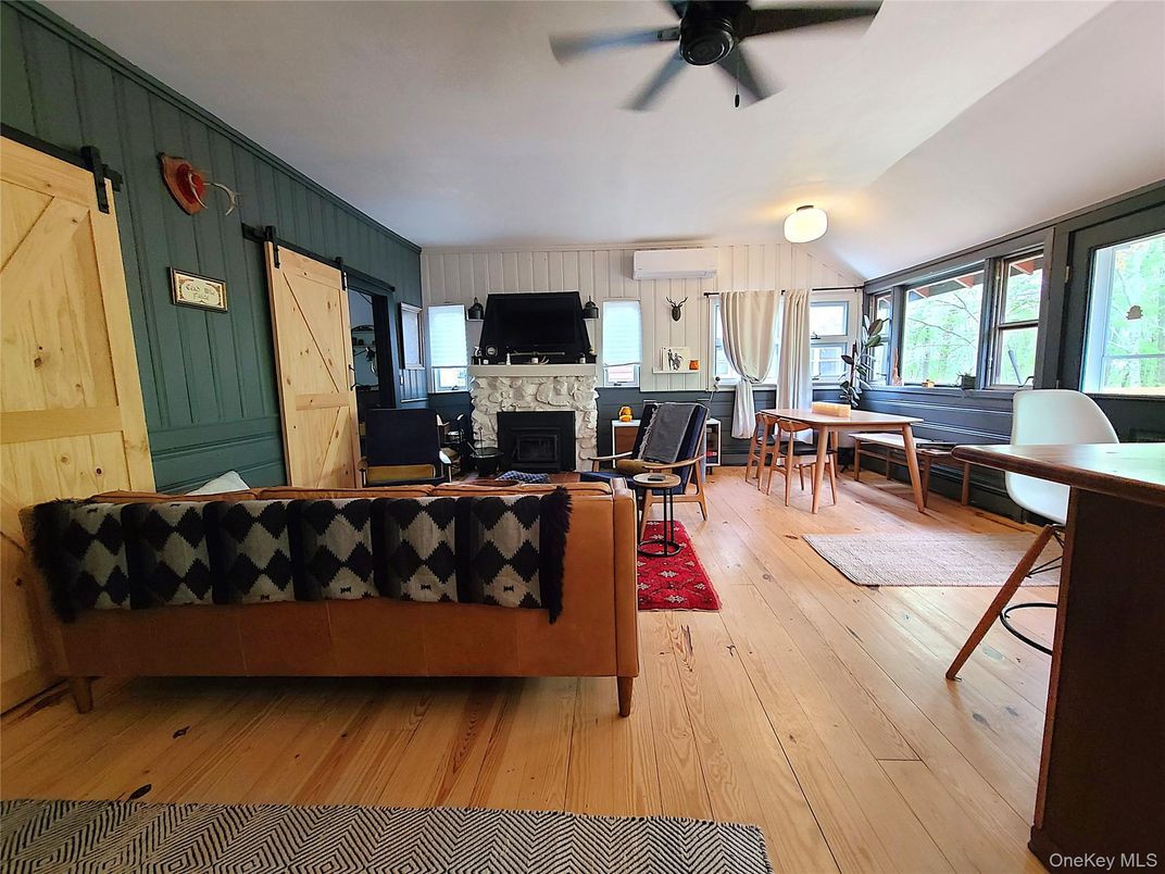 Dining room, Fireplace, Interior, Living room, Wood Texture Flooring