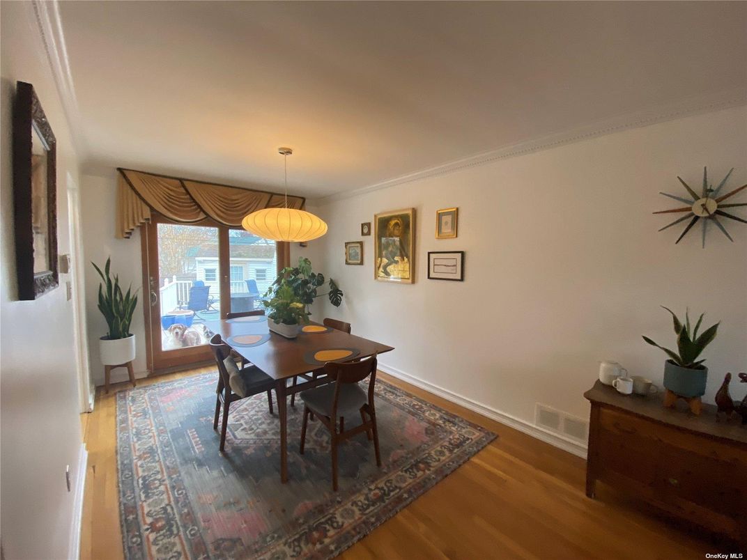Dining room, Interior, Pendant Lights, Wood Texture Flooring