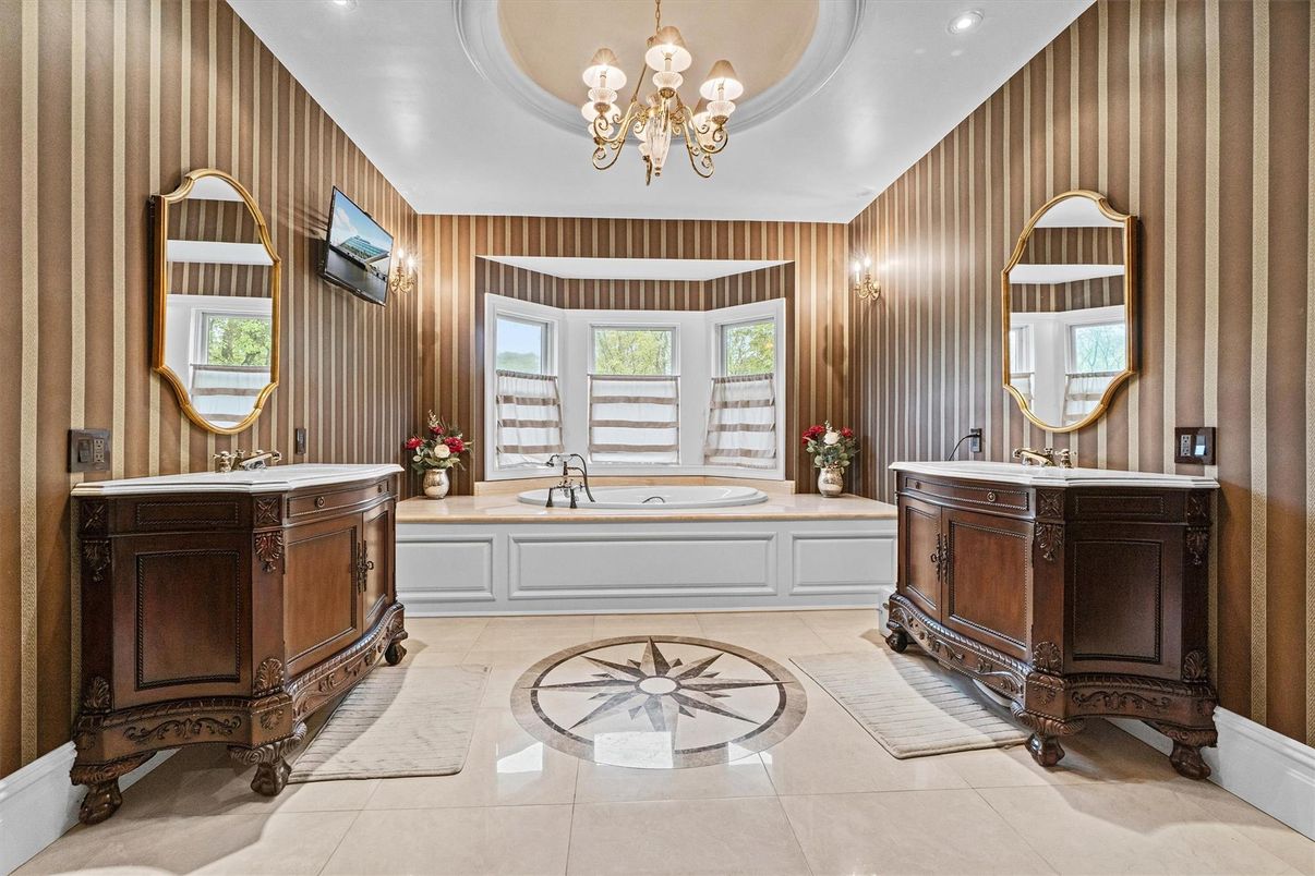 Bathroom, Chandelier, Interior, Recessed Lighting, Wooden Walls