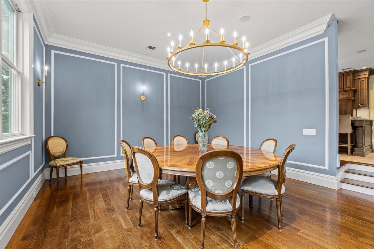 Dining room, Interior, Pendant Lights, Wood Texture Flooring