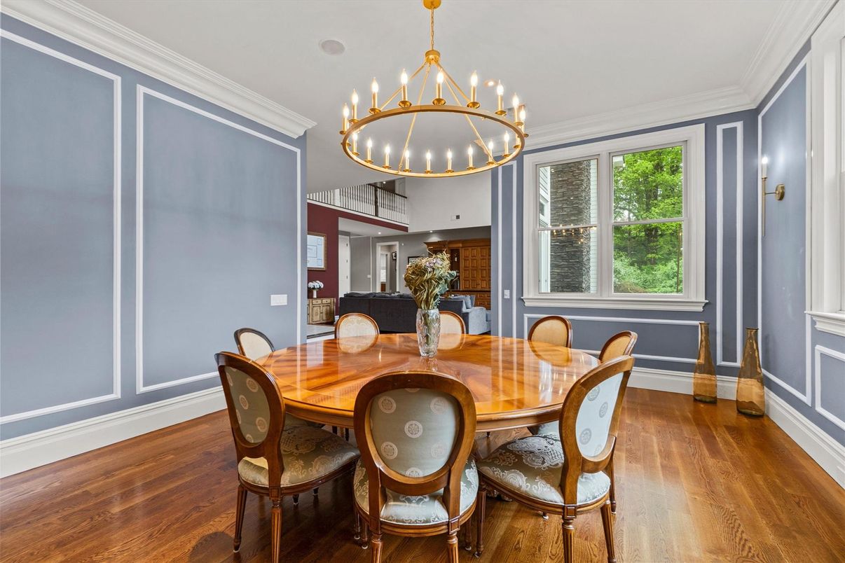 Chandelier, Dining room, Interior, Pendant Lights, Wood Texture Flooring