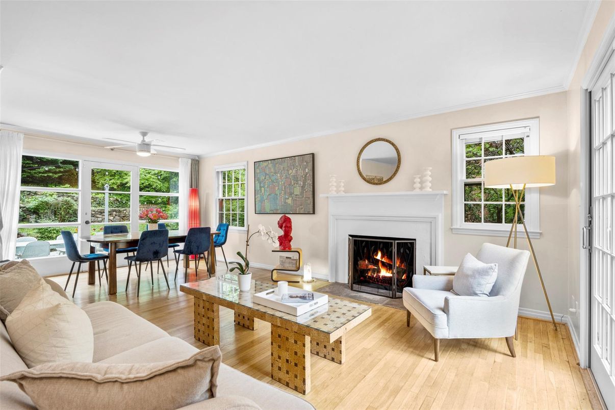 Dining room, Fireplace, Interior, Living room, Wood Texture Flooring
