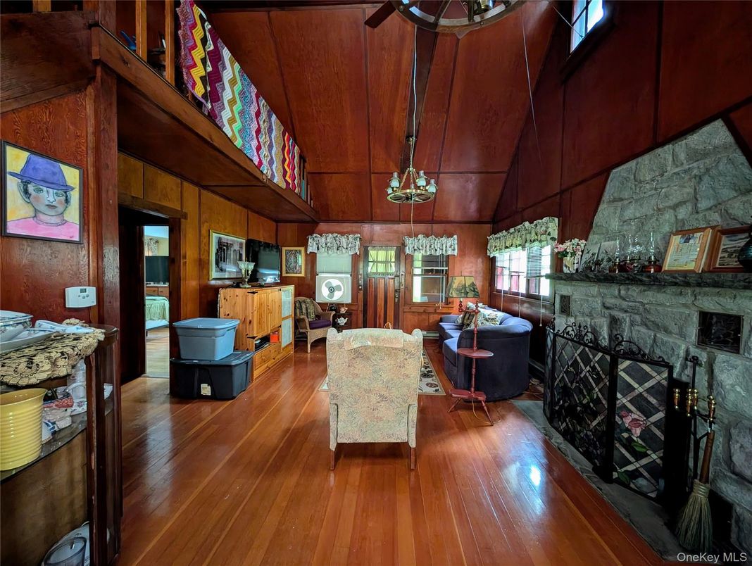 Fireplace, Interior, Living room, Stone Walls, Wooden Ceilings, Wood Texture Flooring, Wooden Walls