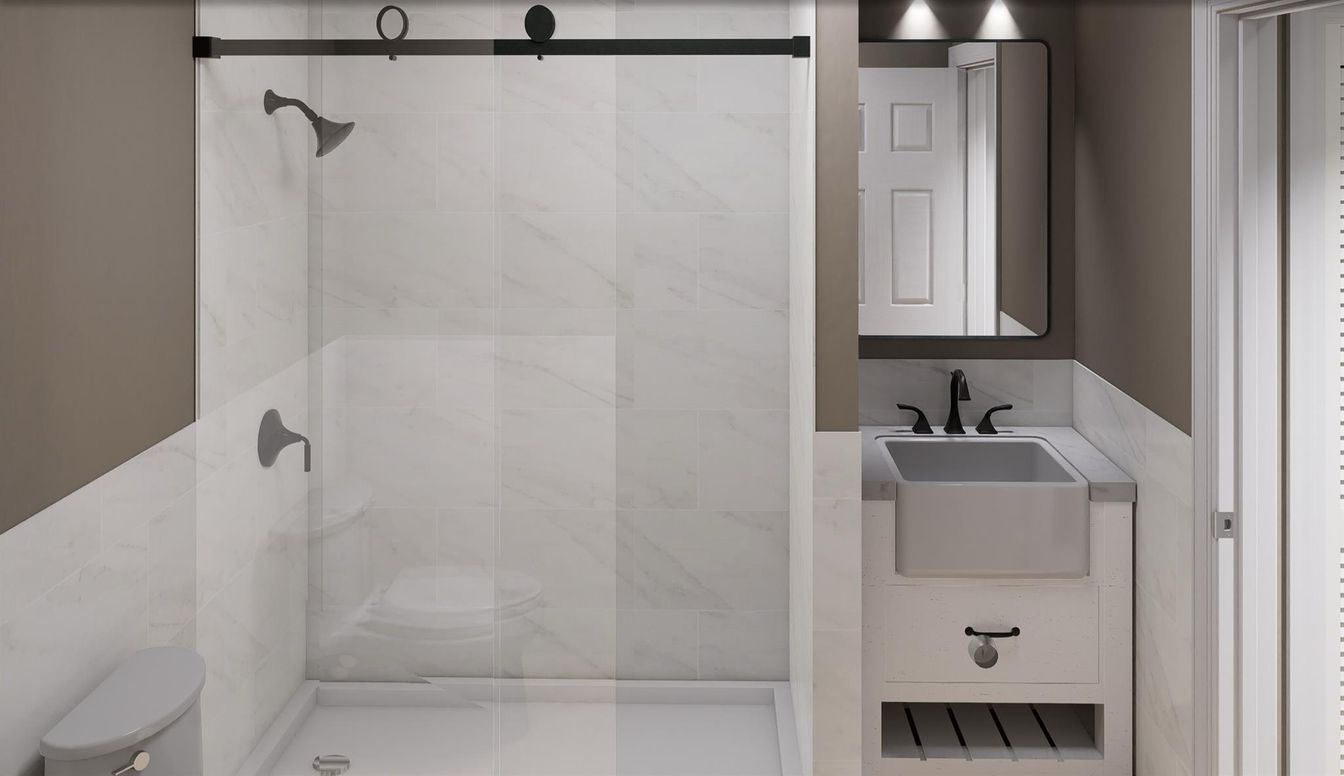 Bathroom, Glass Shower, Interior, Marble Walls