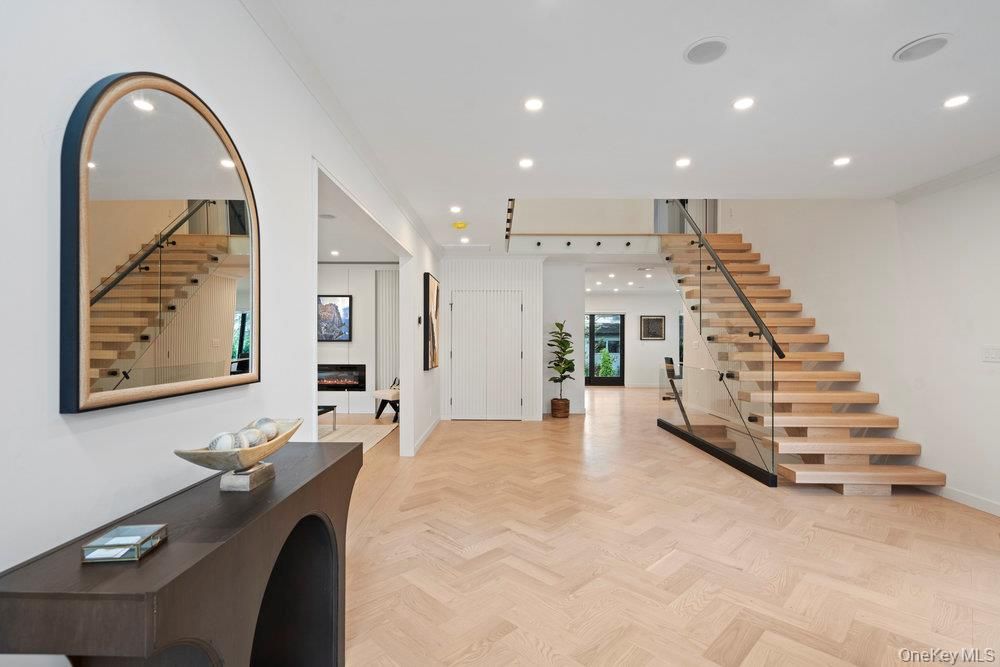 Fireplace, Interior, Recessed Lighting, Wood Texture Flooring