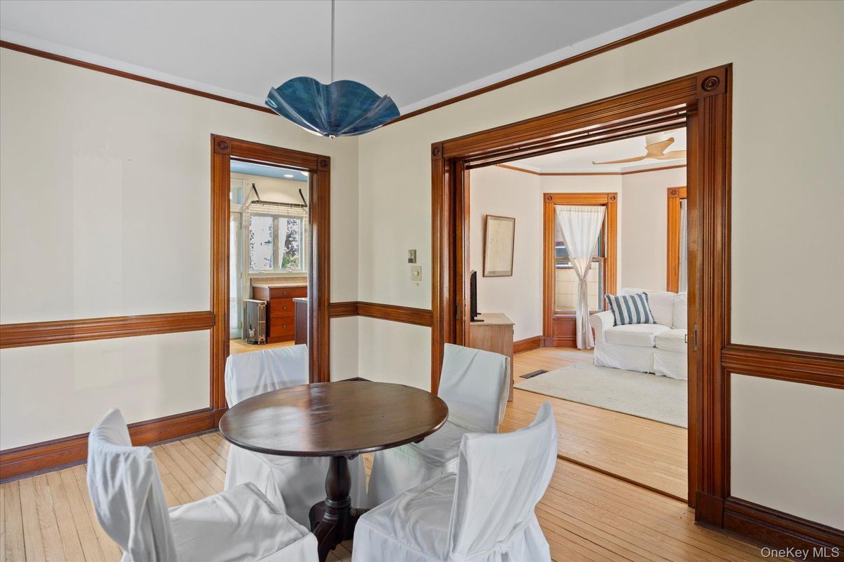 Dining room, Interior, Pendant Lights, Wood Texture Flooring