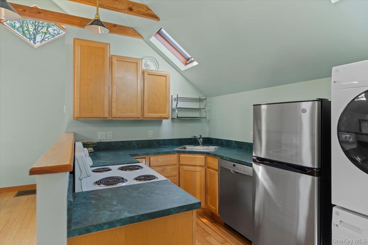 Interior, Kitchen, Pendant Lights, Stainless Steel Appliances, Wood Texture Flooring