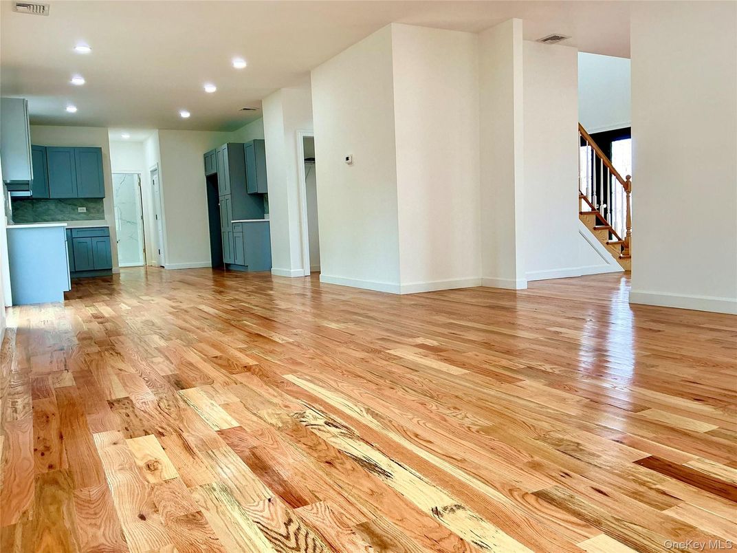 Empty room, Interior, Kitchen, Recessed Lighting, Wood Texture Flooring