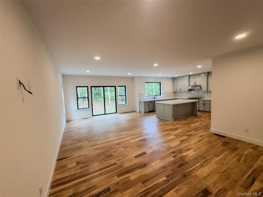 Empty room, Interior, Kitchen, Recessed Lighting, Wood Texture Flooring