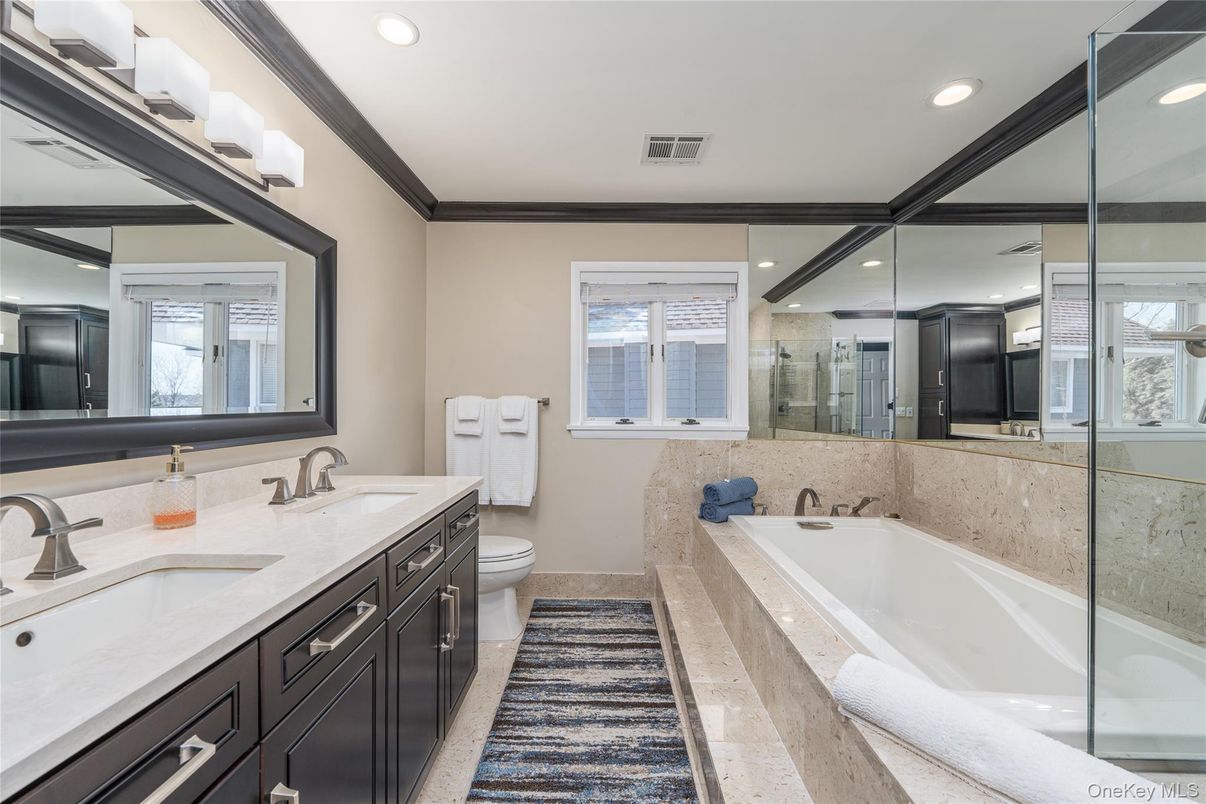 Bathroom, Dual Sink Vanities, Glass Shower, Interior, Recessed Lighting