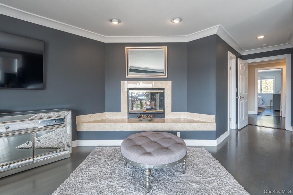 Fireplace, Interior, Recessed Lighting, Wood Texture Flooring