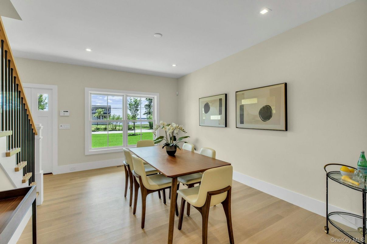 Dining room, Interior, Recessed Lighting, Wood Texture Flooring