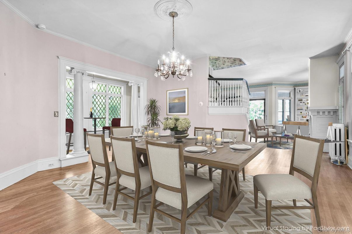Chandelier, Dining room, Interior, Wood Texture Flooring