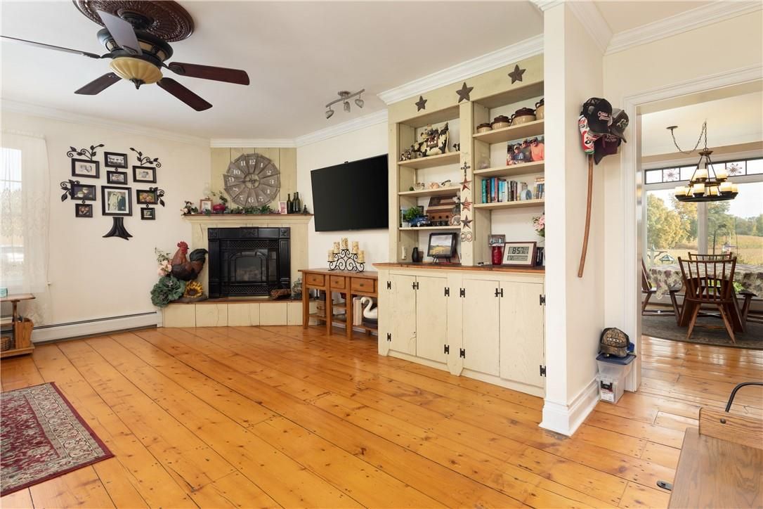 Dining room, Fireplace, Interior, Wood Texture Flooring